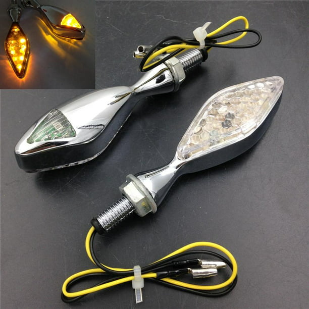 Chrome clear 8mm Stalk Motorcycle LED Turn Signals Indicators Blinkers Lights